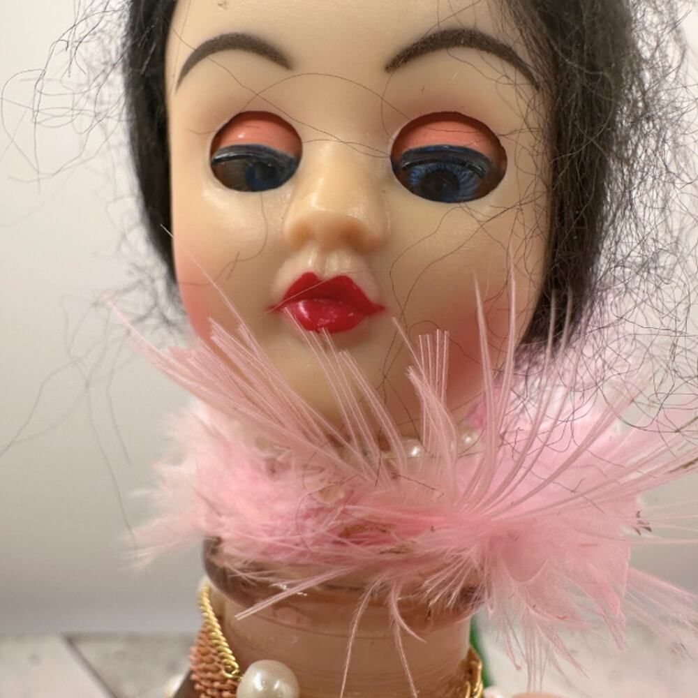 Upcycled Vintage Perfume Bottle Doll Head Art Object | Altered Art Assemblage - Picture 2 of 11